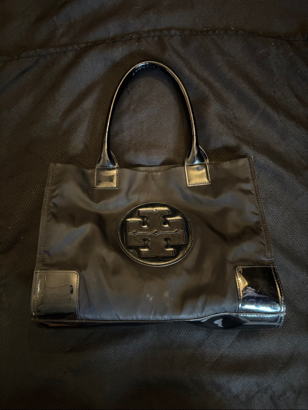 Tory Burch Black Nylon Tote with Patent Trim